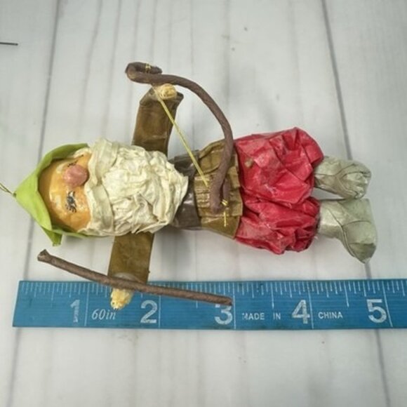Vintage Elf Gnome Paper Mache Christmas Ornament Bow Arrow Woodsman 5" - Picture 4 of 5